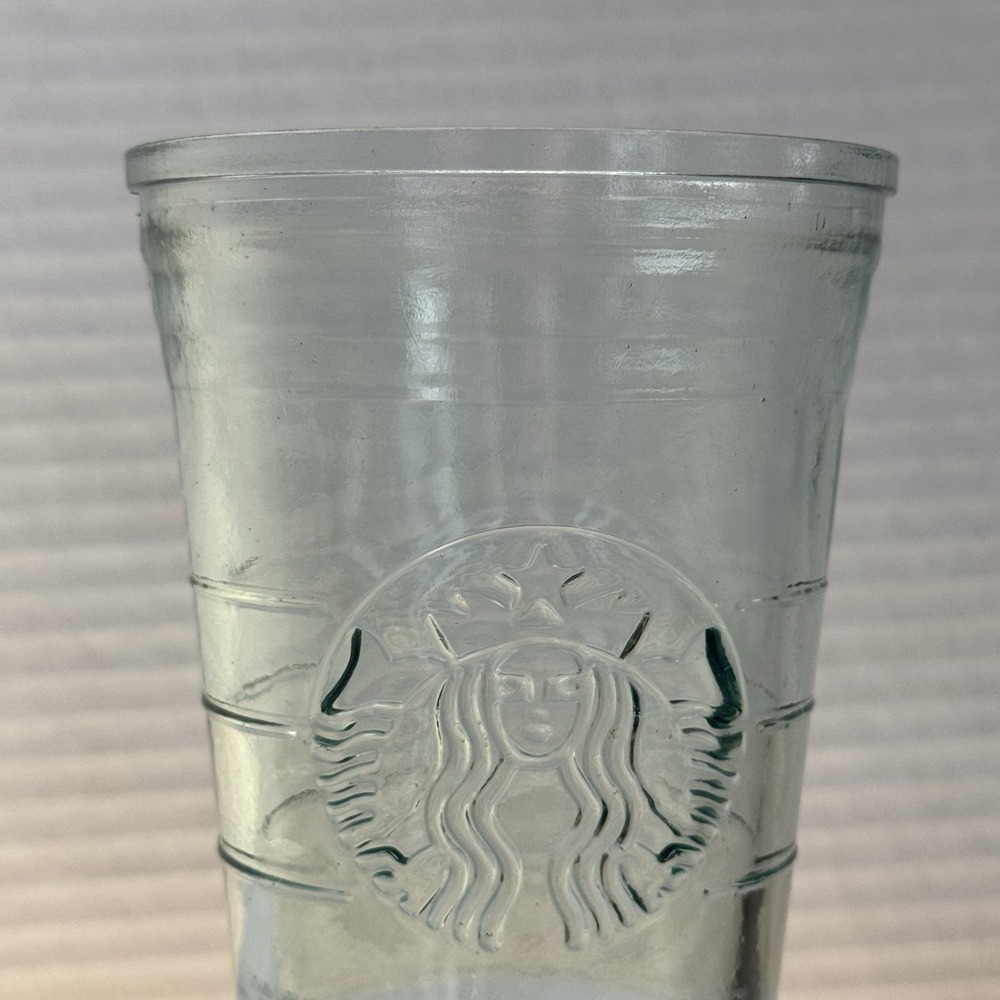 Starbucks Embossed Recycled Glass Cold Cup Tumbler Glass Lid Green Siren Logo - Picture 6 of 12